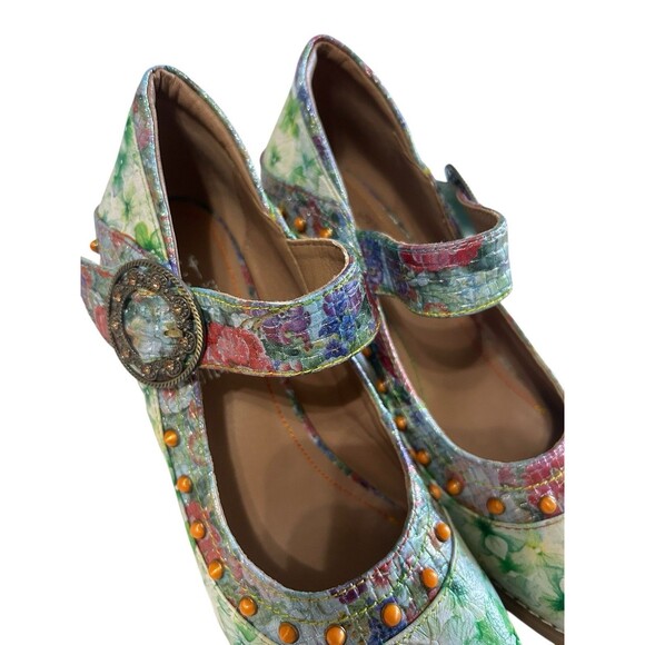 L'Artiste Spring Step Luckigirl Mary Jane Pump Green Multicolor Beaded Sz 41 - Picture 8 of 16